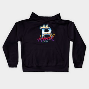 Bitcoin Logo 80's Rainbow Horizon HODL BTC Crypto Bitcoin Kids Hoodie